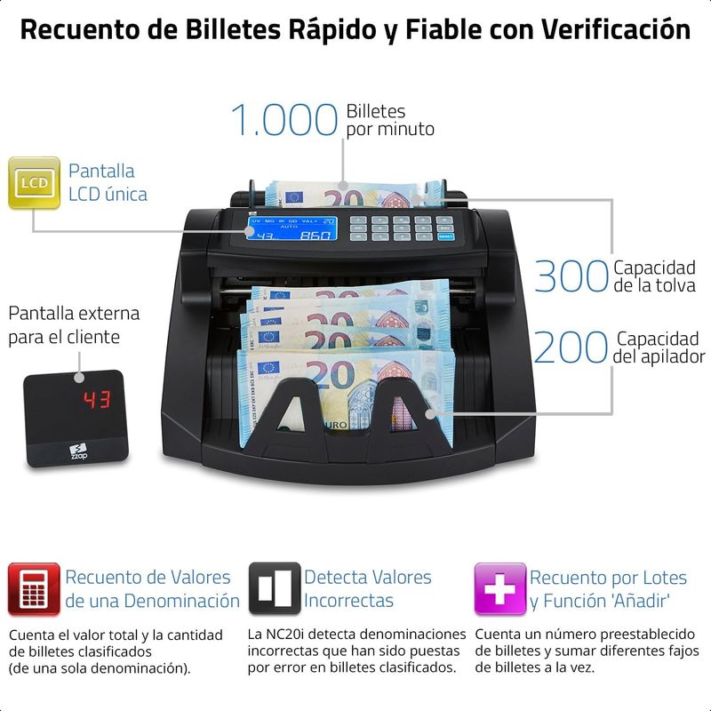 ZZap NC20i Nueva Contadora de Billetes afbeelding 3