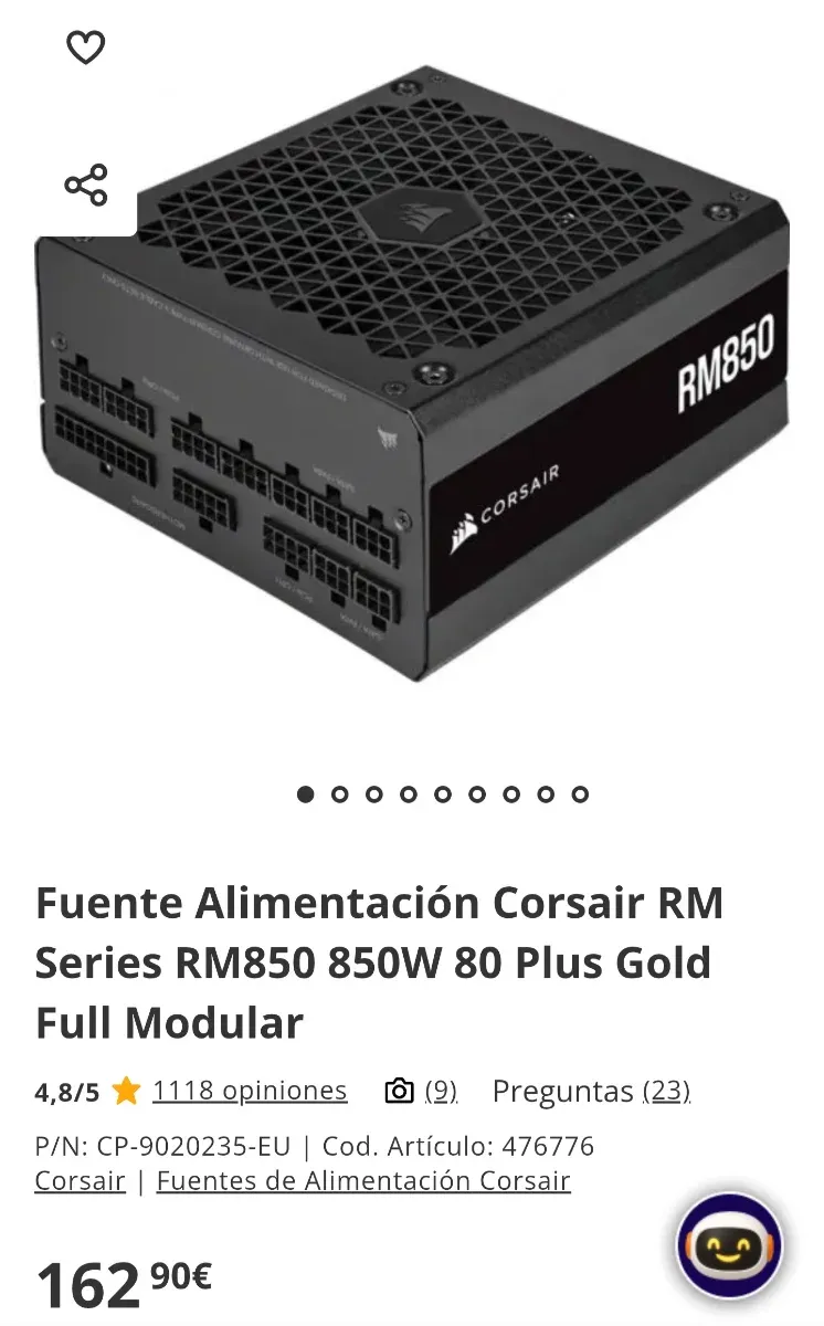 Fuente Alimentación Corsair RM850 850W Modular