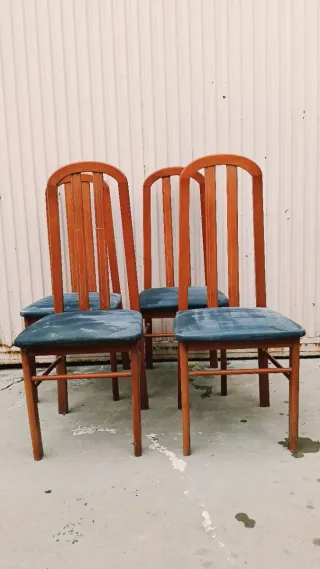 Lote 4 Sillas Madera Maciza Tapizadas