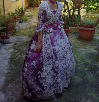 Traje Fallera Niña Morado y blanco, para niña12-16