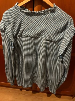 Camisa Santhen Talla L Cuadros Azul Blanco