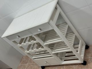 Carrito Cocina Blanco Madera con Ruedas Botellero