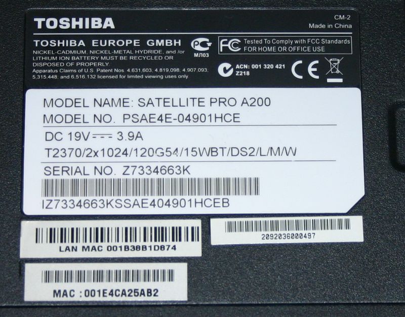 Portátil Toshiba Satellite Pro A200 Windows Xp afbeelding 6