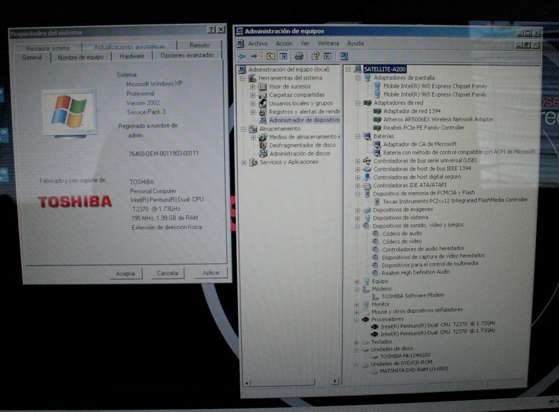 Portátil Toshiba Satellite Pro A200 Windows Xp afbeelding 2