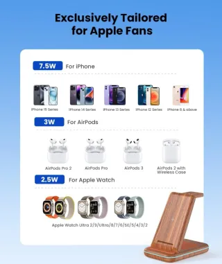 Cargador Inalámbrico 3 en 1 color Madera claro