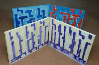 4 Quadri ad Olio con Tela e Cornice in Legno