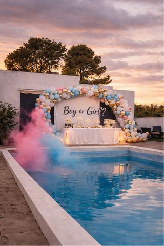 Espacio para eventos con piscina + decoración
