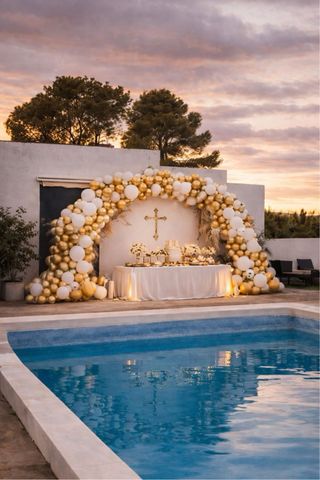 Espacio para eventos con piscina + decoración