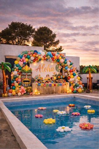 Espacio para eventos con piscina + decoración