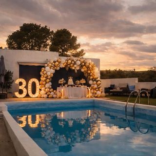 Espacio para eventos con piscina + decoración