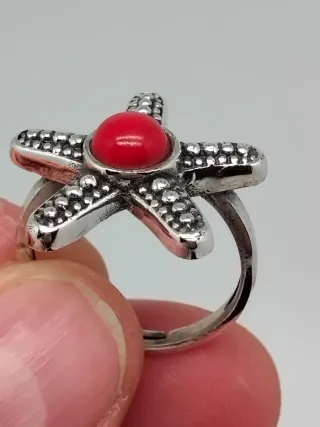 Anillo Estrella de Mar Plata 925 y Coral