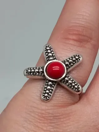 Anillo Estrella de Mar Plata 925 y Coral