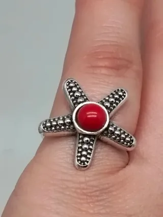 Anillo Estrella de Mar Plata 925 y Coral