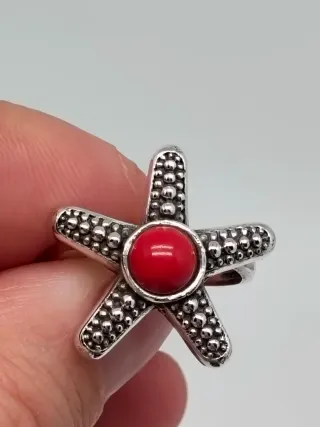 Anillo Estrella de Mar Plata 925 y Coral