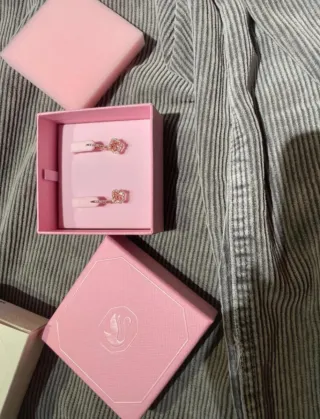 Pendientes Swarovski Flor Rosa Dorados