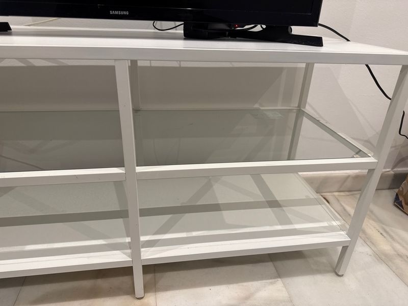 Mesa TV Blanca con Estantes de Cristal afbeelding 3