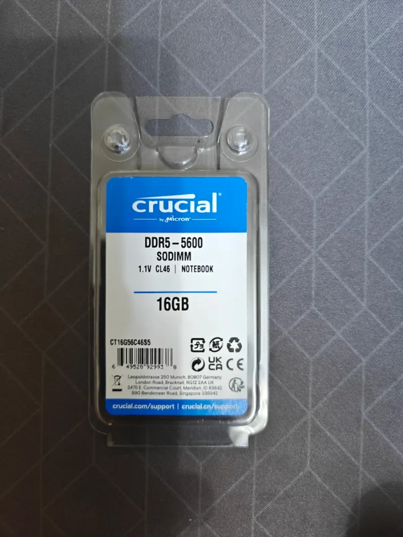 Crucial DDR5 16GB SODIMM 5600MHz modulo