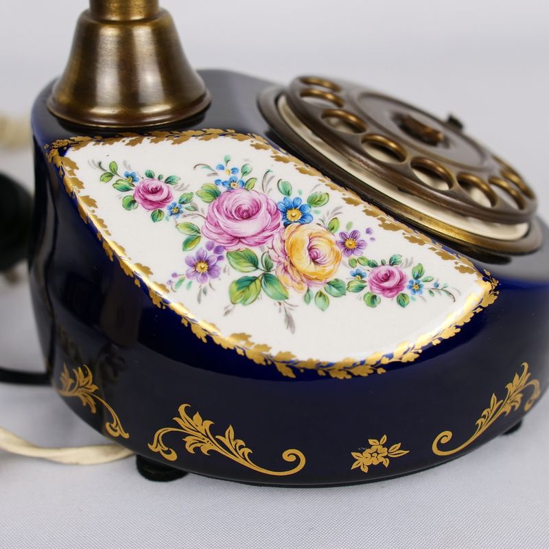 Teléfono de disco en cerámica con decoración floral afbeelding 3
