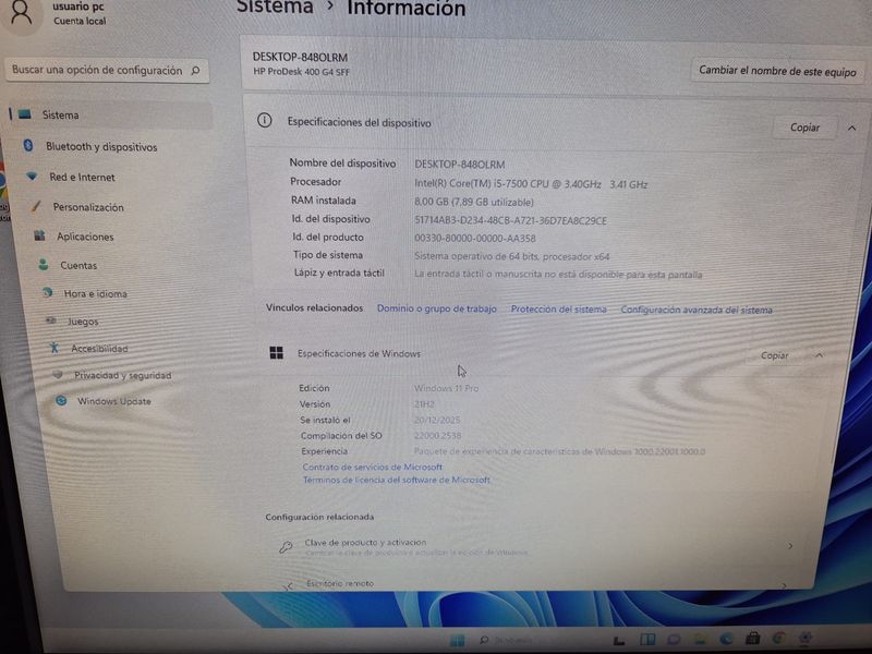 HP Prodesk Ordenador Core i5 Completo afbeelding 5
