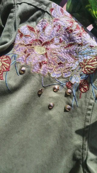 Chaqueta 1ft Mujer Talla m Verde Bordada