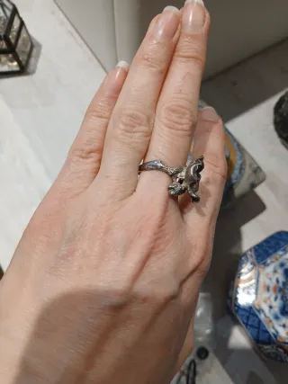 Anillo Plata Flor vintage  color ámbar