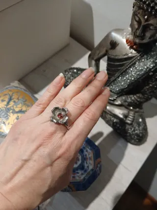 Anillo Plata Flor vintage  color ámbar