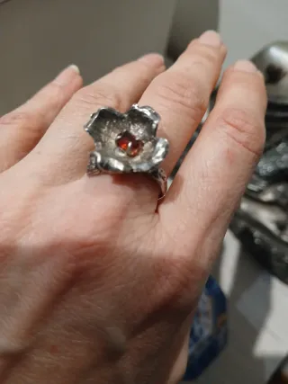 Anillo Plata Flor vintage  color ámbar