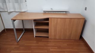 Cabecero (cama 90cm) con mesa escritorio y cajones