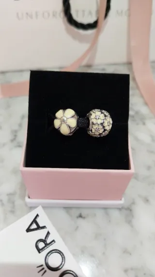 Lote 2 charms Pandora Flores Clip y Charm