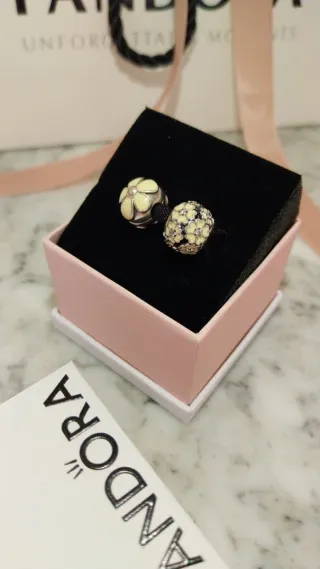 Lote 2 charms Pandora Flores Clip y Charm