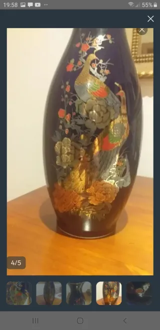 Jarrón porcelana japonés antiguo azul y oro