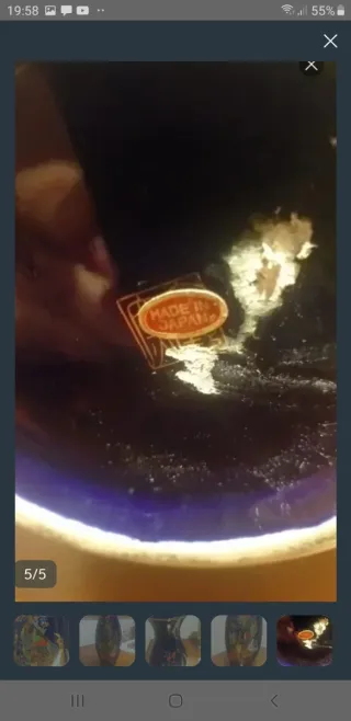 Jarrón porcelana japonés antiguo azul y oro