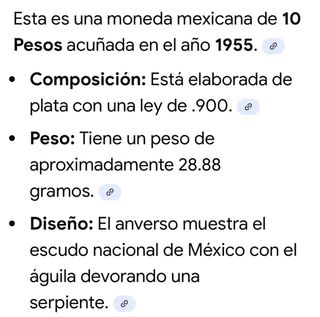 Moneda de Plata 10 Pesos Mexicanos 1955