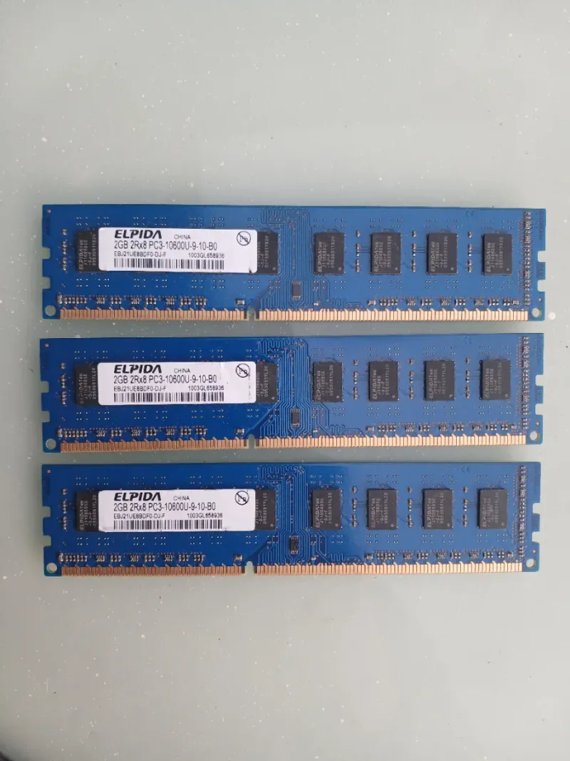 3x Elpida 2GB DDR3 PC3-10600U Módulos RAM