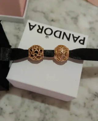 Lote 2 Charm Pandora Corazones Oro Rosa