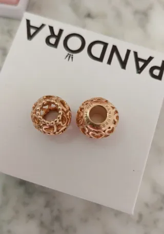 Lote 2 Charm Pandora Corazones Oro Rosa