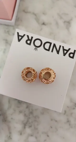 Lote 2 Charm Pandora Corazones Oro Rosa