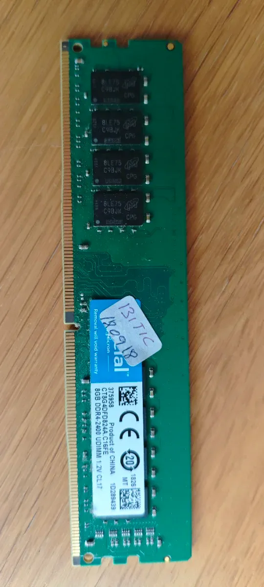 Memoria RAM Crucial 8GB DDR4 2400MHz UDIMM. afbeelding 2