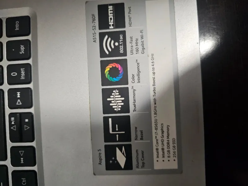 Portátil Acer Aspire i7 8565U 8GB RAM 256GB SSD