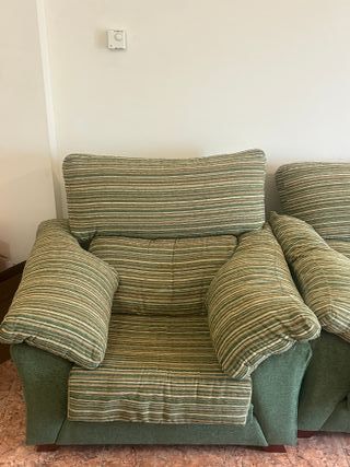 Sofá modular chaise longue verde y sillon