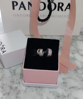 Lote 2 Charm y Clip Pandora Plata con circonitas.