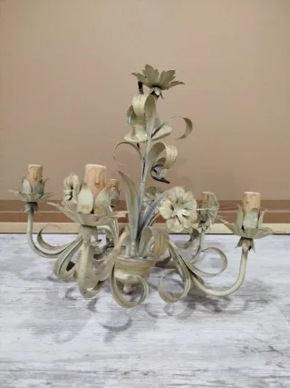 Lámpara de techo 5 brazos metal crema