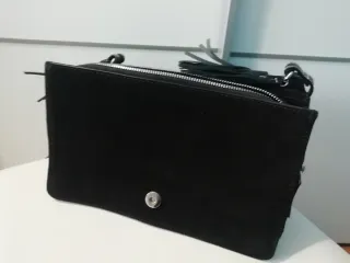 Bolso Zara Piel Negro Trenzado Flecos