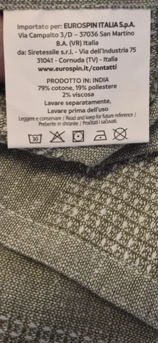 Set cucina cotone verde oliva e bianco