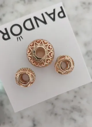 Lote 3 Charms Pandora Oro Rosa y Cristal Murano.