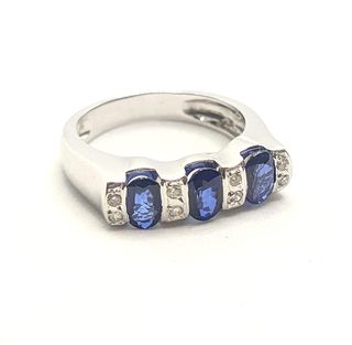 Anillo oro blanco 18k Zafiro diamante, 4.93g, T-19