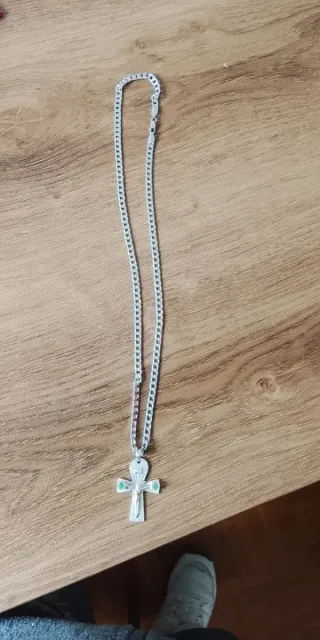 Cadena Cubana S925 26 5mm Dije Ankh Esmeralda