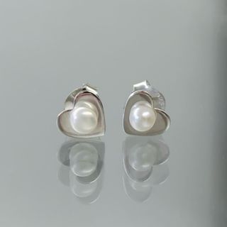 Pendientes Corazón Plata Perlas Naturales niña