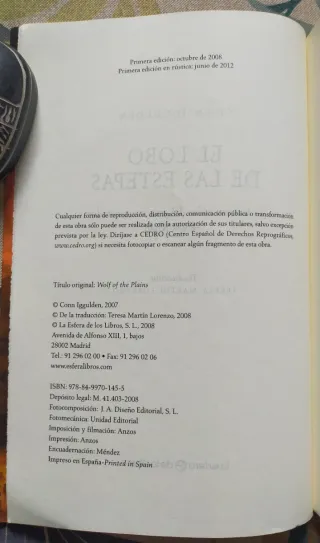 1* edición. El lobo de las estepas. Conn Iggulden.