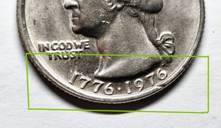 Moneda de EE.UU. Año 1776-1976 (Figura Descentrada